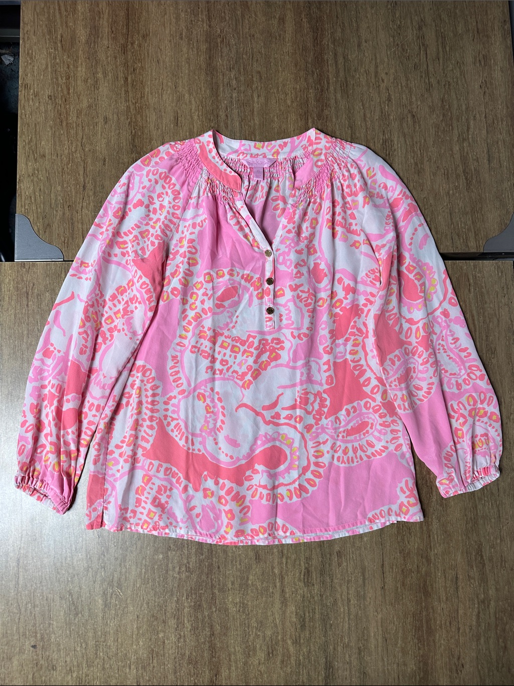 Lilly Pulitzer 100% Silk Like New Great Shape Elsa Pink Yellow Soft Blouse Top